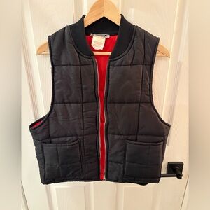 Vintage Black Quilted Vest with Red Lining